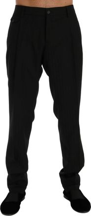 Dolce & Gabbana Black Striped Wool Stretch Mens Pants