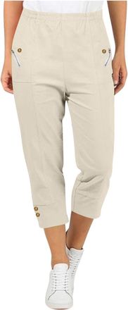 Generic Capri Trousers for Women UK Elasticated Waist Three Quarter Trouser with Pocket Lightweight Summer Stretch Straight Trousers My Order Sale Clearance C