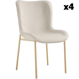 TecTake 4 sillas de comedor tejido terciopelo 54 x 62 x 90 cm beige/dorado
