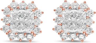 Diana M. Jewels 14kt rose gold 10cts lab grown Radiant Cut Diamond Halo Earrings
