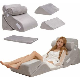 Costway Set di 4/6 Cuscini Regolabili a Cuneo, Cuscino a Cuneo per Letto in Memory Foam, per Alleviare il Dolore alla Schiena Collo e alle Gambe