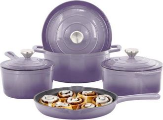 MegaChef 7 Piece Enameled Cast Iron Cookware Set in Purple at Nordstrom