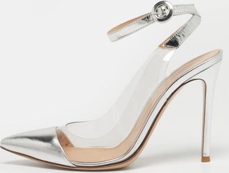 Gianvito Rossi Transparent/silver Leather And Pvc Ankle Strap Pumps