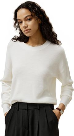 LilySilk Womens Sweater 100% Merino Wool Basic Fall & Winter Pullover Sweatershirt for Ladies Girls Round Neck Jumper(White,L)
