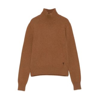 Ami Bruine Sweater Collectie - Dames - Coltruien - Bruin - L - Truien & Vesten