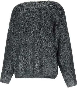 Kaos Round-neck Knitwear, female, Black, Size: L Black Bouclè Womans Sweater