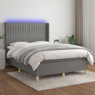 vidaXL Vidaxl - Cama Box Spring Colch&oacute;n Y Luces Led Tela Gris Oscuro 140x190 Cm
