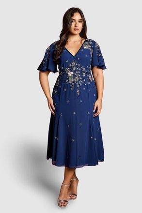 Coast Plus Floral Embellished Midi Dress in Navy at Nordstrom, Size 18