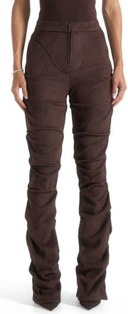 Mani&egrave;re De Voir Caroline Tacked Suede Flared Trousers in Brown at Nordstrom, Size 10