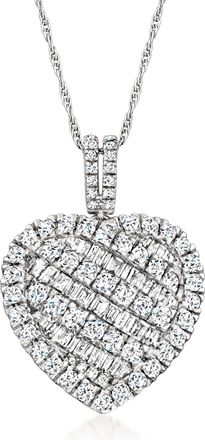 Ross-Simons Baguette and Round Heart Pendant Necklace in Sterling Silver