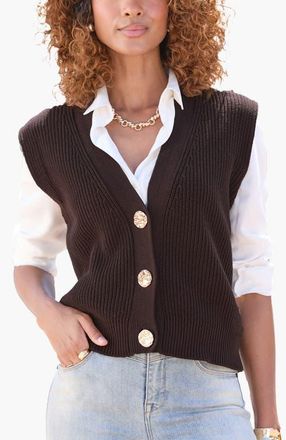 Lascana Button Detail Sweater Vest in Brown at Nordstrom, Size 12