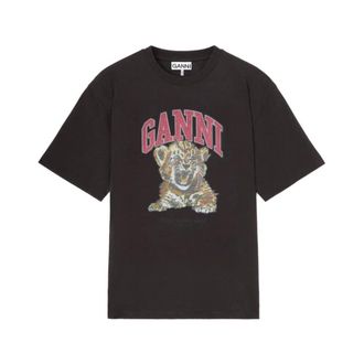 Ganni T-shirt with Tiger - female - Ganni - T-Shirts - Black - XS - Tops