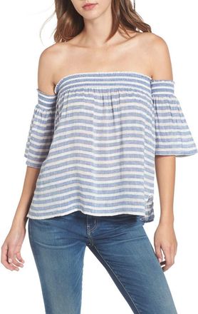 Rails Isabelle Off the Shoulder Linen Blend Top in Mykonos Stripe at Nordstrom Rack, Size Small