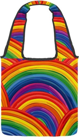 Generic Fun Rainbow Reversible Canvas Shoulder Tote - Double-Sided Print, 12oz Cotton, 27cm Drop, Fold-Flat Bag for Travel, Shopping, Street Outings