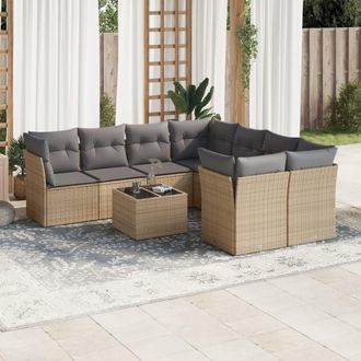 vidaXL Set De Sof&aacute;s De Jard&iacute;n 9 Pzas Con Cojines Rat&aacute;n Sint&eacute;tico Beige Vidaxl