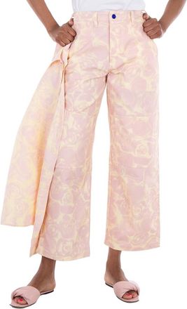 Burberry Rose-Print High Waist Cotton Pants, Brand Size 6 ( US Size 4 )