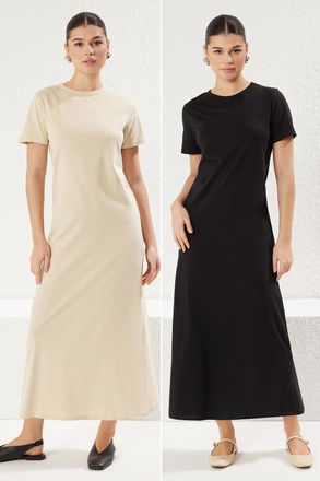 Trendyol Modest Dames Zwart Effen Maxi Kort Casual A-lijn Modest Jurken