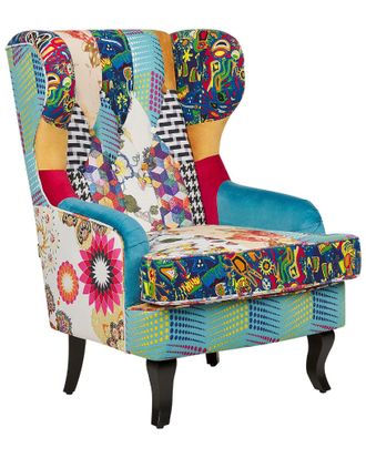 Beliani Poltrona Imbottita In Tessuto Multicolore Base Blu Molde