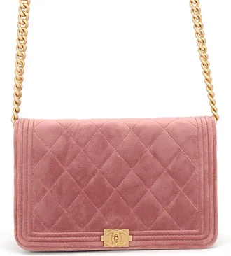 Chanel Boy Chanel Pink Velvet Chain/Shoulder Wallet (Pre-Owned)