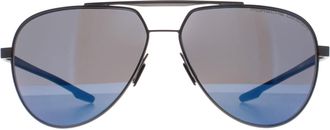 Porsche Design Aviator Unisex Dark Grey Blue Mirror P8935 Metal - One Size