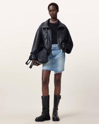 AllSaints Womens Cotton Aki Crossover Denim Skirt, Size: UK 16/US 12