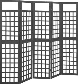 vidaXL Vidaxl - Biombo/enrejado De 5 Paneles Madera De Abeto Negro 201,5x180 Cm