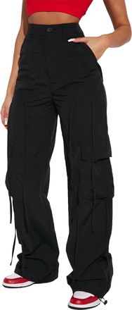 Blooming Jelly Womens Cargo Trousers Wide Leg High Waist Combat Pants Hiking Walking Casual Outdoor Work Y2K Bottoms Black