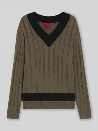 HUGO BOSS Oversized Pullover aus Schurwoll-Mix in Taupe, Größe XXL