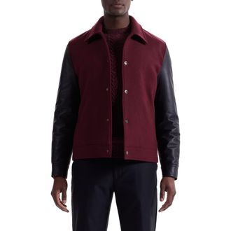 Bugatchi Leather Sleeve Tweed Jacket in Burgundy at Nordstrom Rack, Size X-Large