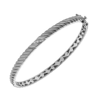 LuvMyJewelry Twisted Radiance 0.03 Ct Diamond Bangle in 925 Sterling Silver