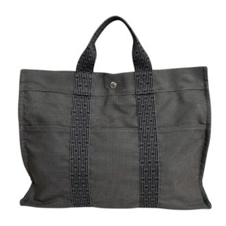 Herm&egrave;s Gray Canvas Tote Bag (Pre-Owned)