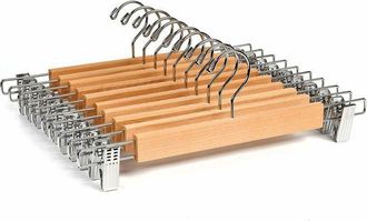 OEM 10 Cintres En Bois Naturel, 36 Cm, Antid&eacute;rapants Avec Pinces, Pour Pantalons Et Jupes, Rangement &Eacute;l&eacute;gant Dans Placard Ou Dressing
