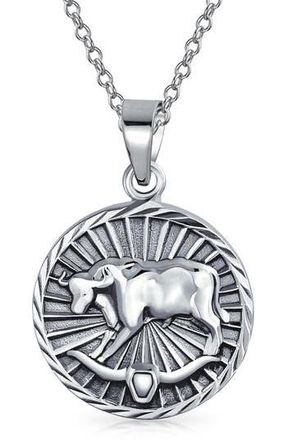 Bling Jewelry Zodiac Medallion Pendant Necklace in Silver - Taurus at Nordstrom Rack