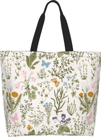 Generic Wild Flower Flowers Herb Shoulder Bag Large Capacity Shopper Bag Eco Friendly Shoulder Bags For College Picnic Beach