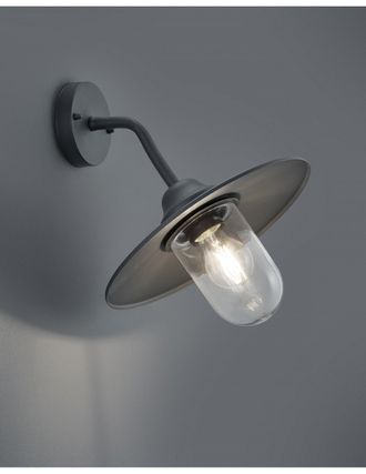 Trio Leuchten Brenta L&aacute;mpara De Pared De Exterior De Aluminio Fundido Pintado En Antracita Con Difusor De Vidrio Transparente Ip44 H.35cm 201760142