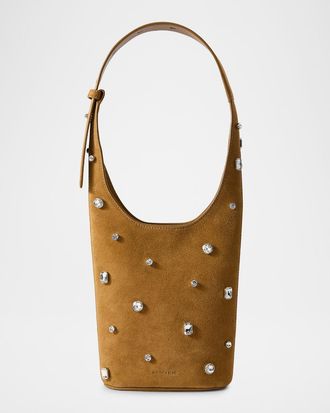 Veronica Beard Loop Small Crystal-Studded Suede Shoulder Bag