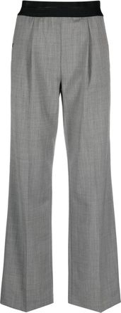 Helmut Lang herringbone elasticated-waistband trousers - women - Wool/Cotton/Elastane/Polyester - 6 - Black