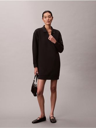 Calvin Klein Womens Smooth Mini Polo Sweatshirt Dress - Black - XL