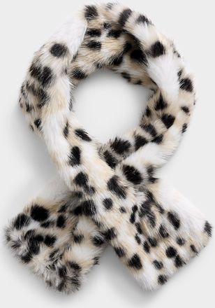 Simons Womens Snow leopard faux-fur crossed-collar scarf