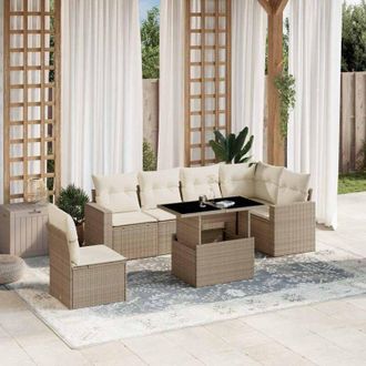 vidaXL Vidaxl - Set Sof&aacute;s De Jard&iacute;n 7 Piezas Y Cojines Rat&aacute;n Sint&eacute;tico Beige