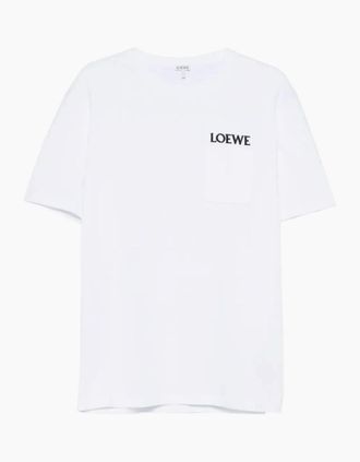 Loewe Mens Loewe Pocket Embroidered Logo T-Shirt White - Size: 38