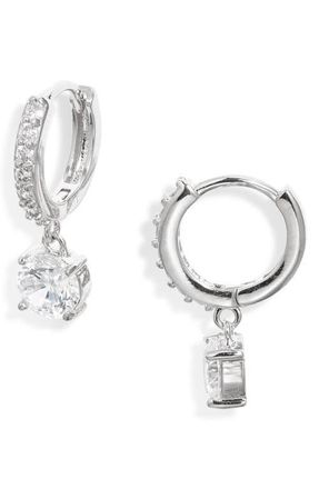 Nordstrom Cubic Zirconia Dangle Hoop Earrings in Clear- Silver at Nordstrom