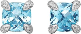 David Yurman Orecchini a bottone Petite Chatelaine in argento sterling con topazio e diamanti (6mm) - Blu