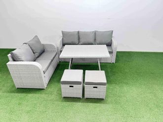 Fimous Rectangular Dining Table Sofa Set with 2 Small Stool Light Grey