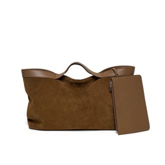 Generic Compatible For Winter Suede Big Tote Women Matte Cowhide Leather Handbag(Caramel)