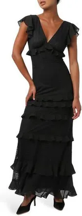 Lulus Nyra Lace Ruffle Maxi Dress in Black at Nordstrom Rack, Size Medium