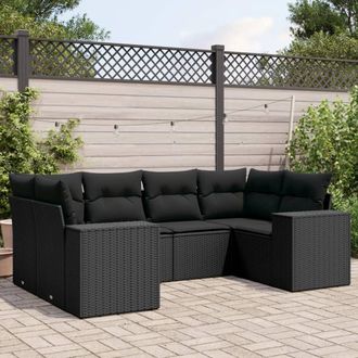 vidaXL Vidaxl - Set De Sof&aacute;s De Jard&iacute;n 6 Piezas Y Cojines Rat&aacute;n Sint&eacute;tico Negro