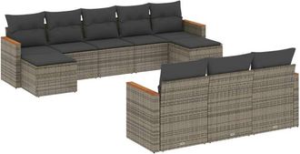 vidaXL Set De Sof&aacute;s De Jard&iacute;n 10 Pzas Con Cojines Rat&aacute;n Sint&eacute;tico Gris Vidaxl