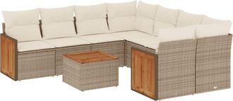 vidaXL Vidaxl - Set De Sof&aacute;s De Jard&iacute;n 9 Pzas Con Cojines Rat&aacute;n Sint&eacute;tico Beige