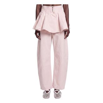 Alaia Denim Peplum Belt Skirt - female - Ala&iuml;a - Loose Fit Jeans - Pink - XS - Jeans